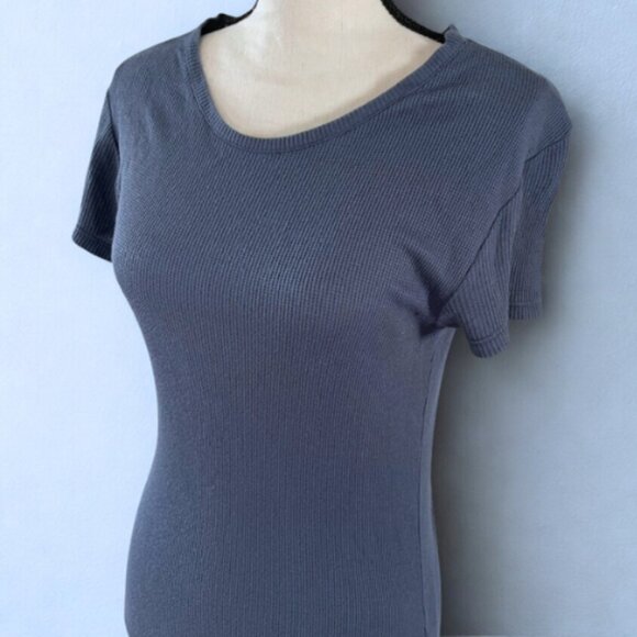 Anthropologie NWOT Soft Ribbed Knit Midi Dress S - Slate Blue - Pockets - Picture 2 of 6